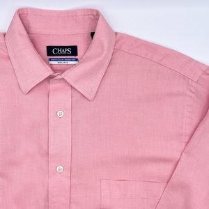 Chaps Dress Casual Long Sleeve Shirt 16 32/33 Pink Button Up Wrinkle Free